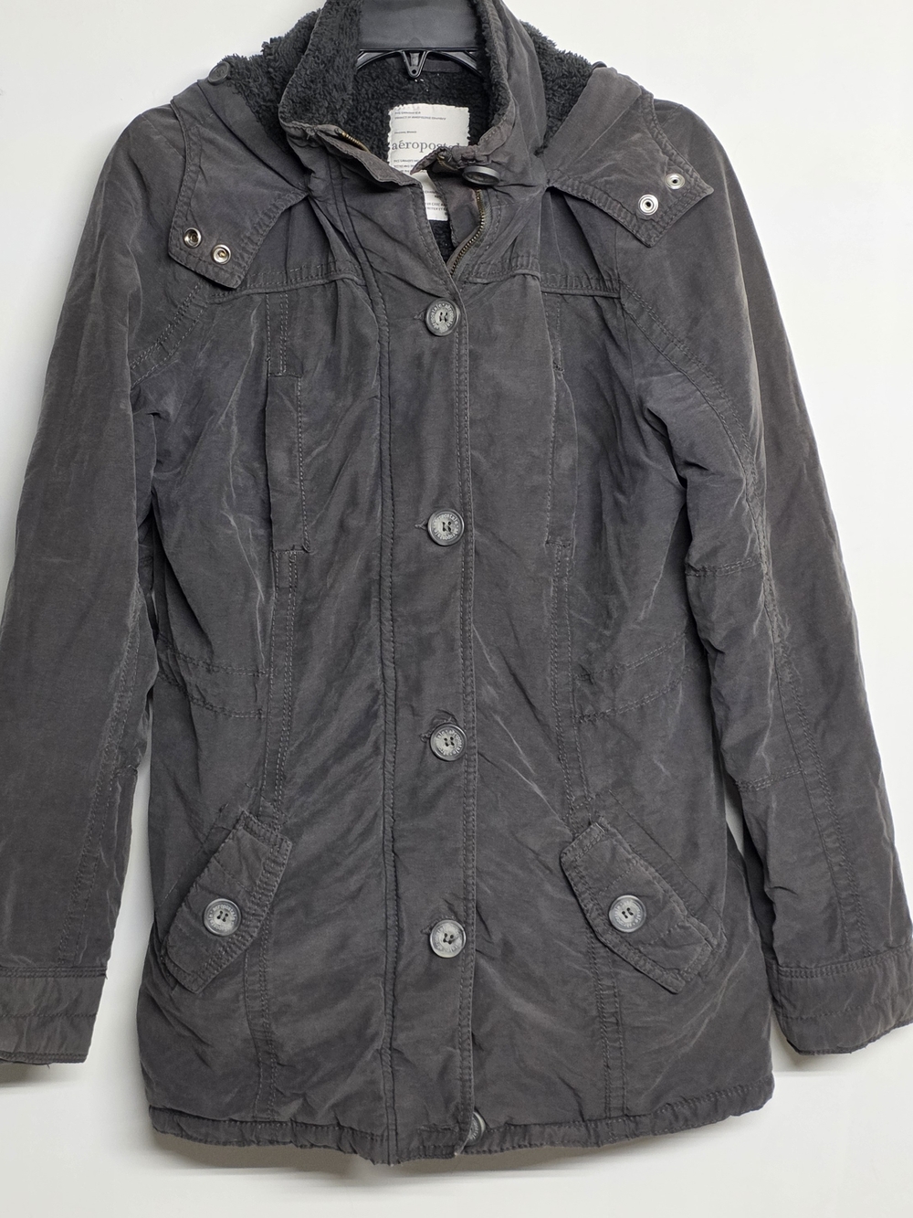 Women’s Y2k Aeropostale Gray Hooded Winter Coat Size M